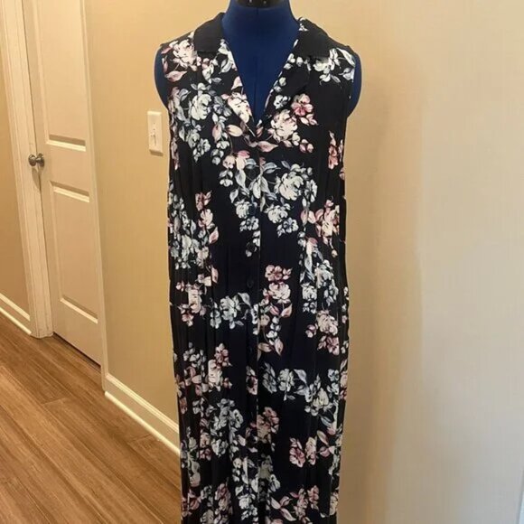 J Jill Navy Floral Collared Maxi Dress - Picture 2 of 5